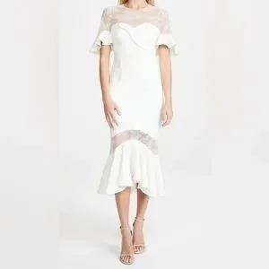 Marchesa Notte Lace Insert Cocktail Dress, 0 / White Multi